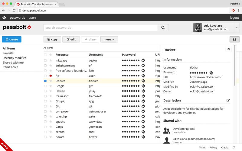 Passbolt user interface.