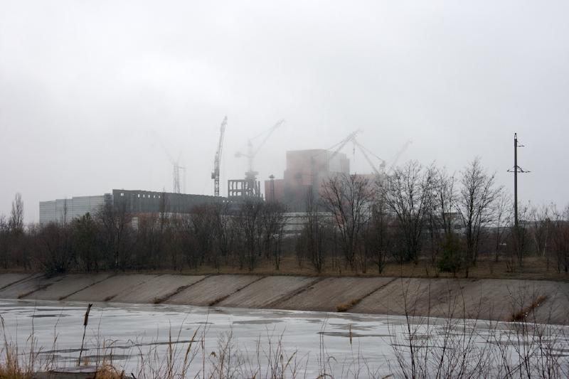 Chernobyl reactors 5 and 6. According to our guide, these are reactors 5 and 6, but it might be a bit hard to see in the fog.