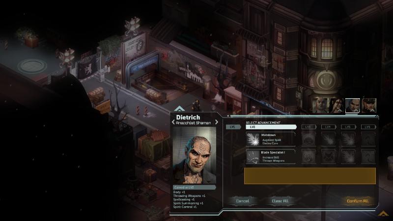 Shadowrun: Dragonfall - Director’s Cut: Your team’s skills can also be upgrade, not by spending karma points, but by selecting from one of two new perks.