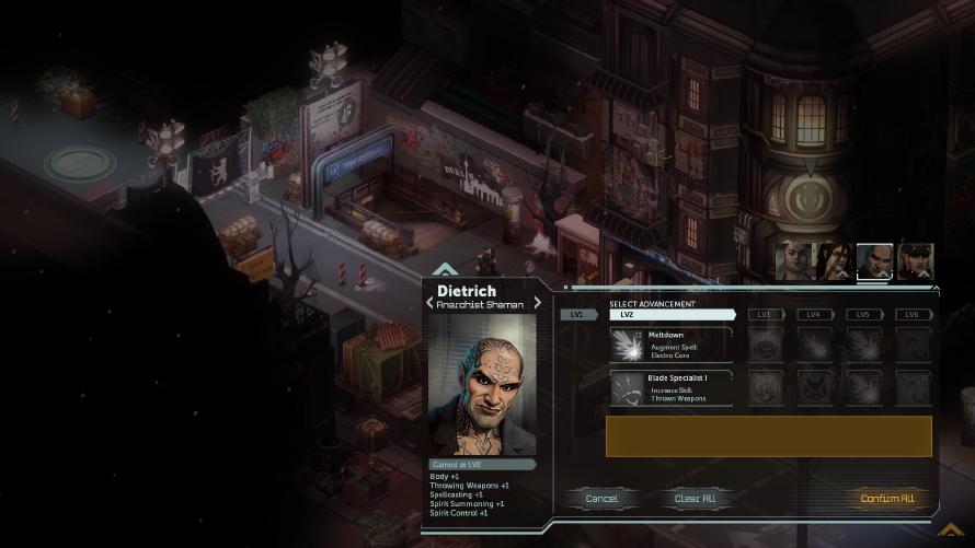 Shadowrun: Dragonfall - Director’s Cut: Your team’s skills can also be upgrade, not by spending karma points, but by selecting from one of two new perks.