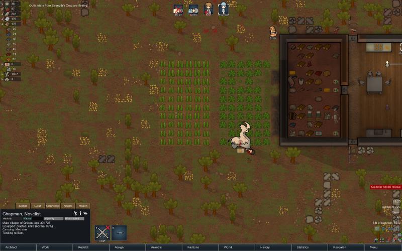 The thrumbo stomps on a poor visitor.