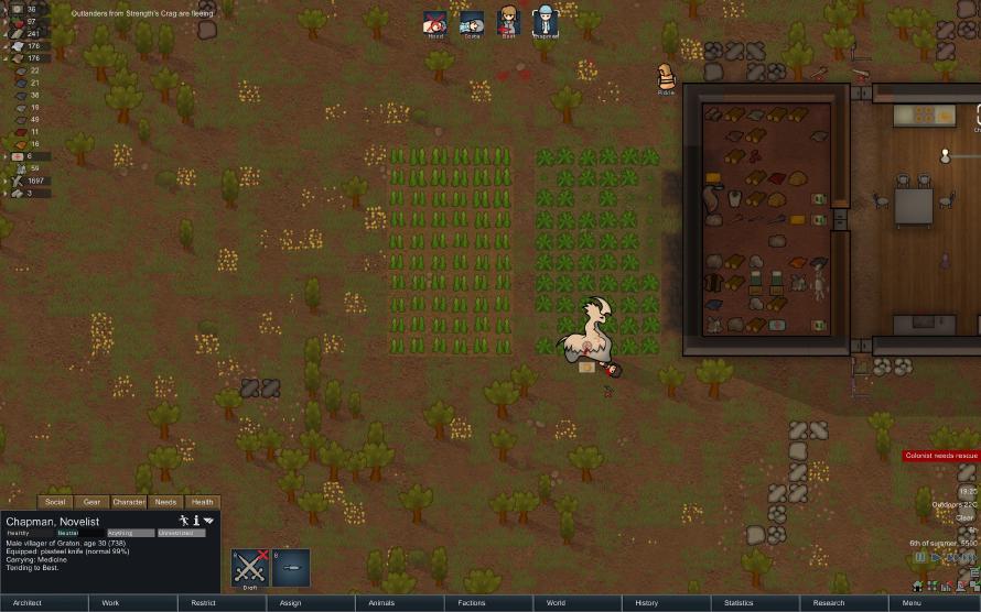 The thrumbo stomps on a poor visitor.