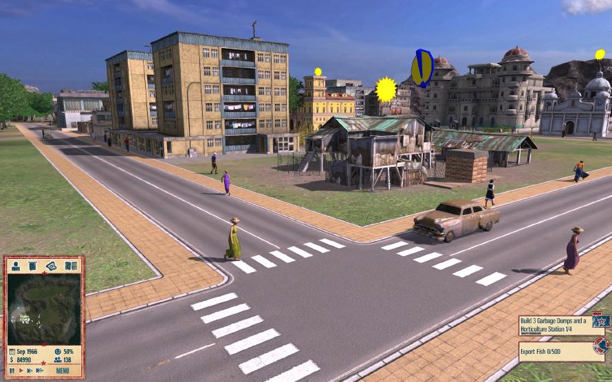 A quiet Tropico intersection. People are never hit by cars, they actually jump out of the car’s way if they come too close.